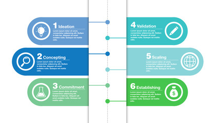 Colorful business infographic diagram with icons, graph, presentation, chart. Business concept infographics with 6 segments. Vector illustration template