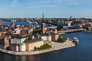 Naklejka na ściany i meble bird's-eye view on Old Town of Stockholm