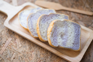 Slice of taro bread stacking