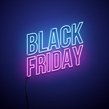 Black Friday background. Neon sign. Vector illustration.