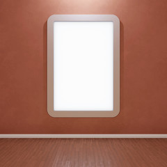 Template of the sign on the wall in the room. 3D rendering