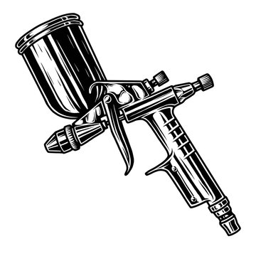 Monochrome illustration of metal spray gun. Isolated on white background