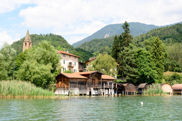 Fototapeta na wymiar boat storeroom on the Caldonazzo lake, Italy 