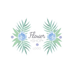Flower shop logo, badge in vintage style for floral boutique, wedding service, florist