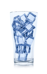 Glass of water with ice cubes isolated on white background