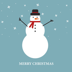 Christmas background with snowman and snowflakes