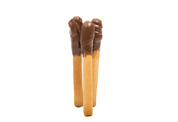 Biscuit sticks in chocolate isolated