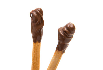 Biscuit sticks in chocolate isolated