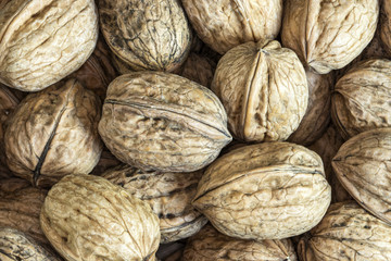 Noix en vrac vues de dessus
