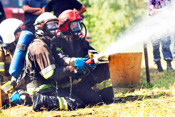 Lviv. Ukraine, August 31, 2017. Firefighters carry out training in oxygen vehicles