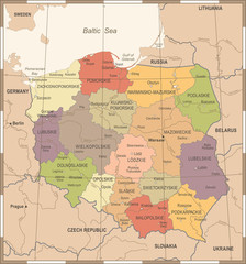 Obraz premium Mapa Polski - Vintage Szczegółowa ilustracja wektorowa