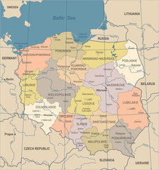 Obraz premium Poland Map - Vintage Vector Illustration