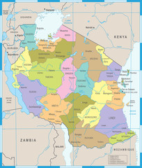 Tanzania Map - Detailed Vector Illustration