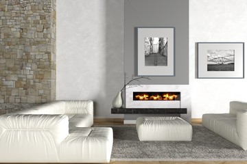 Divano con camino e tappeto