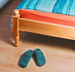 Wooden slippers at bed bedroom