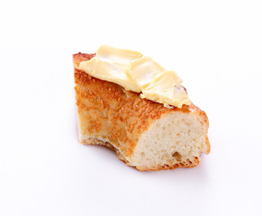 butter with bread isolated on white background