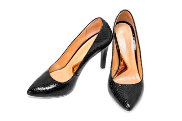 Black evening women's shoes with high heels isolated