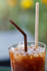 Delicious ice coffee americano in garden