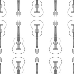 Seamless pattern from acoustic guitar icon black contour on white background of vector illustration