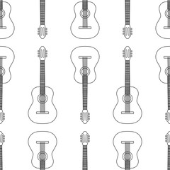 Seamless pattern from acoustic guitar icon black contour on white background of vector illustration