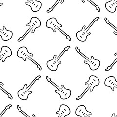 Seamless pattern from electric guitar black contour lines on the white background vector illustration