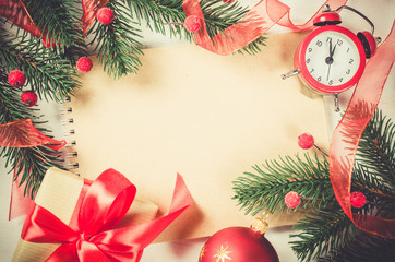 Vintage Christmas background with clock.