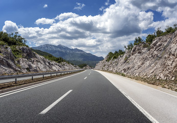 High-speed country road among the mountains.