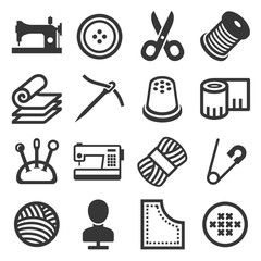 Sewing Icons Set on White Background. Vector