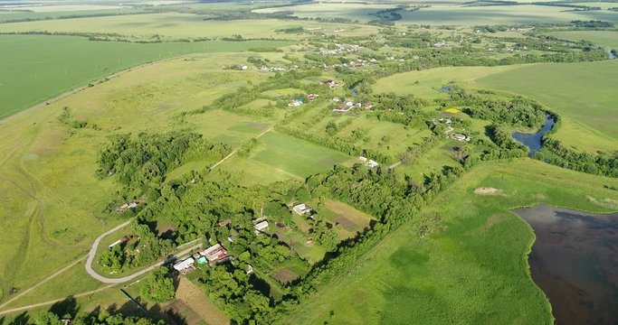 View from drone to the countryside of central Russia