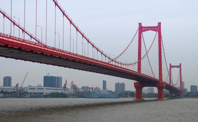 The red bridge across the Yantze river at WUHAN HUBEI, CHINA.