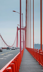 The red bridge across the Yantze river at WUHAN HUBEI, CHINA.