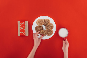 present, oatmeal cookies and milk