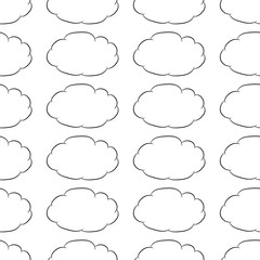 Seamless pattern from cloud thought fly black contour on white of vector illustrations
