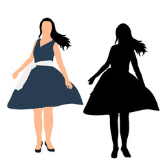 isometric woman silhouette of a girl in a dress