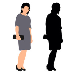 isometric woman silhouette girl with bag