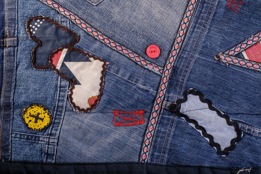 Background. Applique on denim fabric