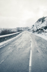 Port of Ordu&ntilde;a in snowy winter, Vizcaya, Basque Country, Spain, Europe