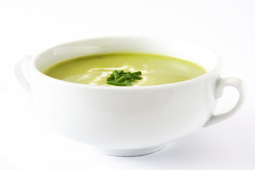 zucchini soup in bowl isolated on white background