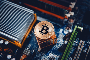 Bitcoin. Gold Bitcoin electronic computer processor board