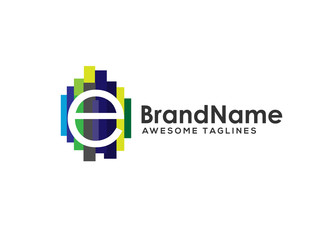 letter e logo with colorful paint stripes, Letter e logo colorful strips design template elements. Logo initial letter e Business corporate