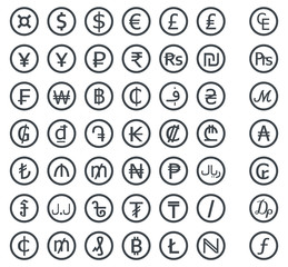 Currency vector icon and symbols, world money