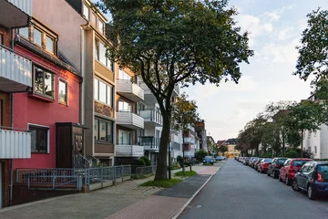 Gartenposter residential quarter in Bremen city in evening © vvoe