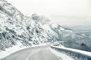 Orduña mountain pass in snowy winter, Vizcaya, Basque Country, Spain, Europe