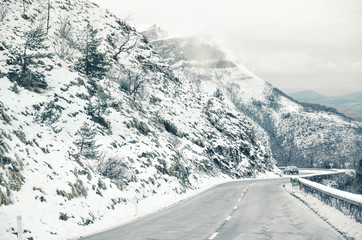 Orduña mountain pass in snowy winter, Vizcaya, Basque Country, Spain, Europe