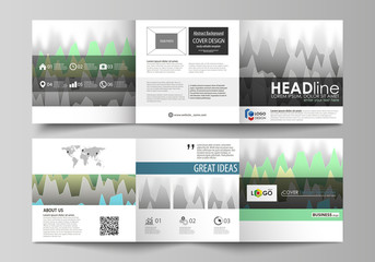 The abstract minimalistic vector illustration of the editable layout. Two creative covers design templates for square brochure. Rows of colored diagram with peaks of different height.