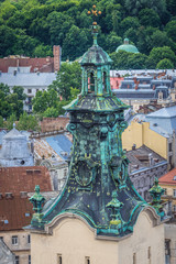 Bell tower of Latin Cathedral on the Old Town of Lviv, Ukraine