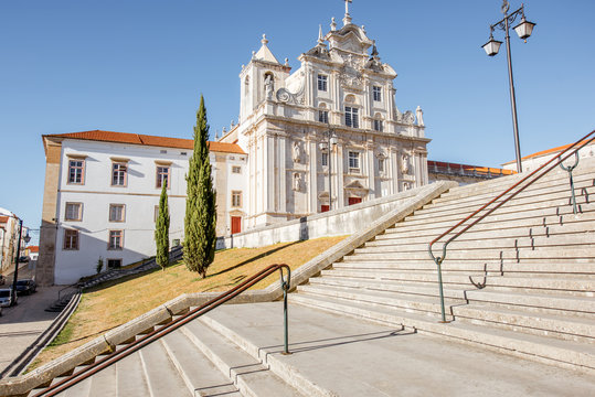 View on the new cathedral facade in Coimbra city in the central Portugal