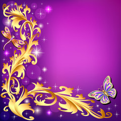 Fototapeta na wymiar illustration background with butterflies and ornaments made of precious stones