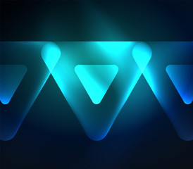 Fototapeta premium Glass glowing bright triangles on dark space design abstract background