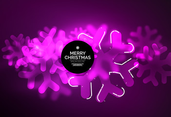 Glowing Winter Snowflakes on dark, Christmas and New Year holiday background